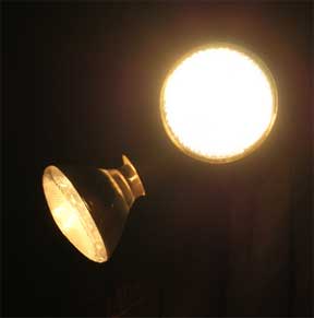 outdoor floodlights turned on